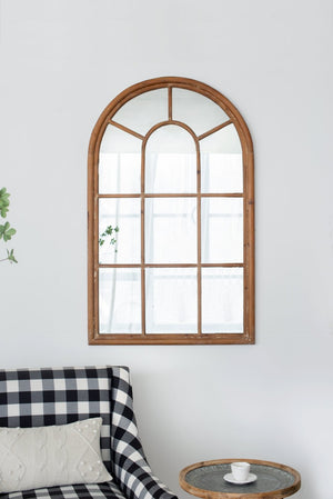 English Elm 34x54.3" Arched Wall Mirror Solid Fir Wood Whitewash Frame Farmhouse Entryway Decor W2078124336