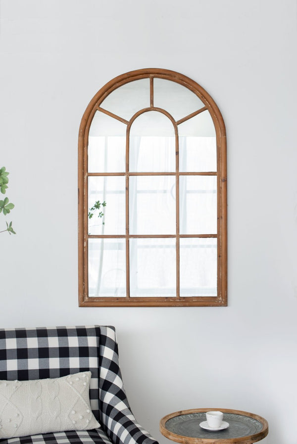 English Elm 34x54.3" Arched Wall Mirror Solid Fir Wood Whitewash Frame Farmhouse Entryway Decor W2078124336
