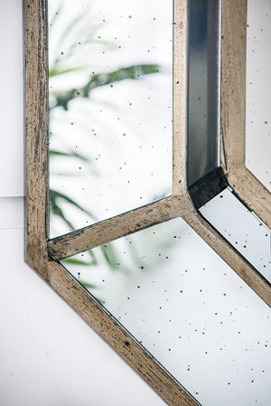 English Elm 40" Octagon Wall Mirror Distressed Silver Mdf Frame Mid-century Modern Living Room W2078124350