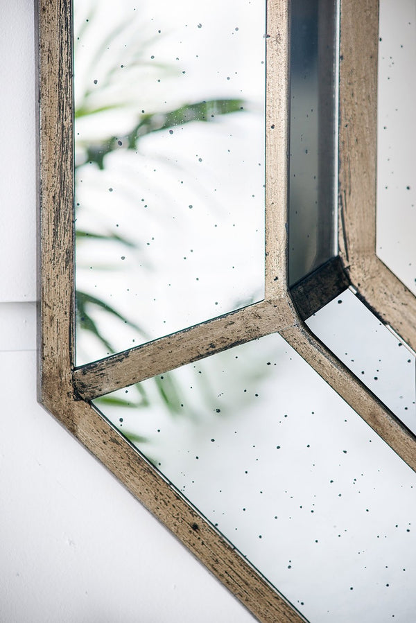 English Elm 40" Octagon Wall Mirror Distressed Silver Mdf Frame Mid-century Modern Living Room W2078124350