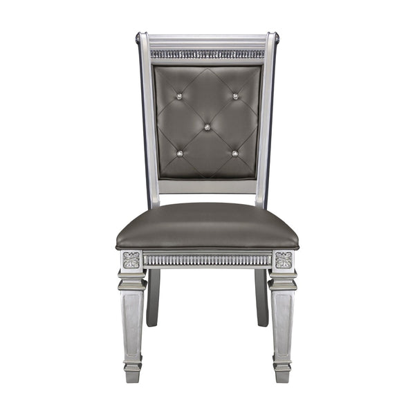 English Elm Silver Finish 7-Piece Modern Glam Dining Set With Extendable Table & Crystal-Tufted Chairs - Luxurious! B011S00457-GIGA