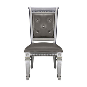 English Elm Silver 5-Piece Dining Set With Leaf & 4 Crystal-Tufted Chairs - Modern Glam Style For Elegant Dining B011S00458-GIGA