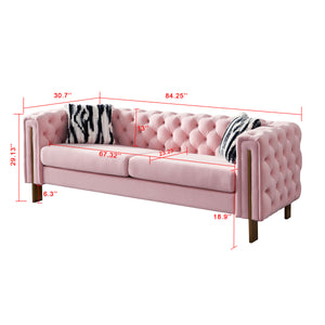 English Elm Chesterfield Modern Tufted Velvet Sofa with Gold Legs, Sleek Upholstered Accent for Living Room Pink W57947396