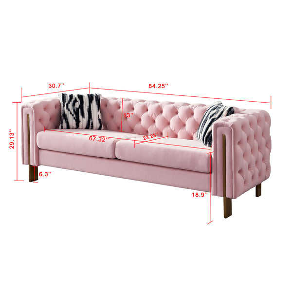 English Elm Chesterfield Modern Tufted Velvet Sofa with Gold Legs, Sleek Upholstered Accent for Living Room Pink W57947396