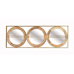 English Elm 3 Stacked Round Mirrors Mango Wood Framed Vertical Wall Art for Boho Living Spaces W2078124321