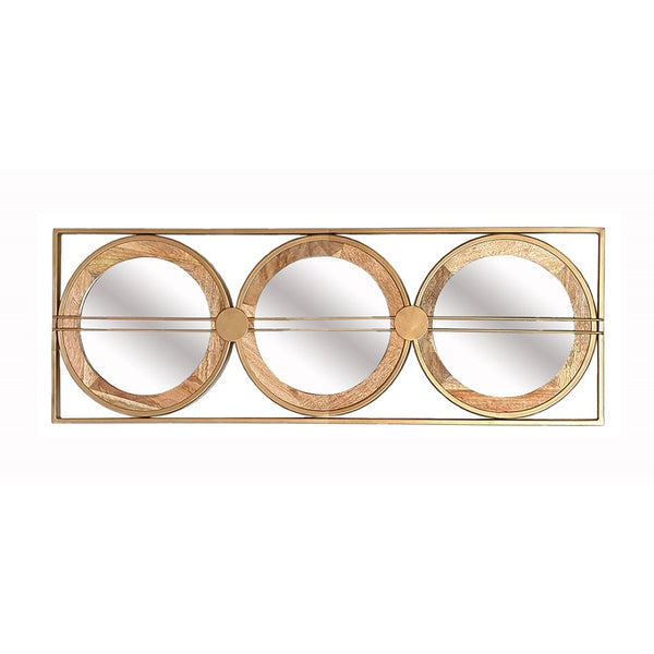 English Elm 3 Stacked Round Mirrors Mango Wood Framed Vertical Wall Art for Boho Living Spaces W2078124321