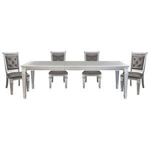 English Elm Silver 5-Piece Dining Set With Leaf & 4 Crystal-Tufted Chairs - Modern Glam Style For Elegant Dining B011S00458-GIGA