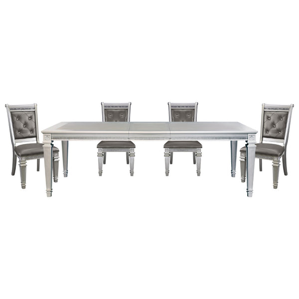 English Elm Silver 5-Piece Dining Set With Leaf & 4 Crystal-Tufted Chairs - Modern Glam Style For Elegant Dining B011S00458-GIGA