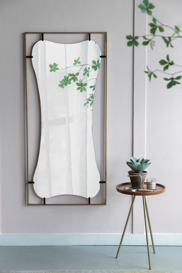 English Elm 28x1.5x60" Asymmetric Leaning Floor Mirror Soft Gold Iron Frame Glam Bedroom Entryway W2078124326