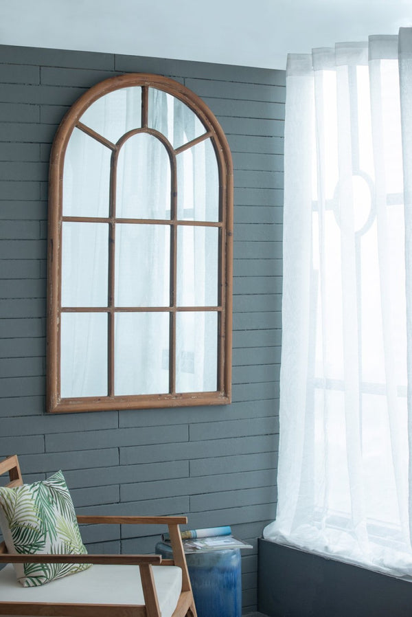 English Elm 34x54.3" Arched Wall Mirror Solid Fir Wood Whitewash Frame Farmhouse Entryway Decor W2078124336