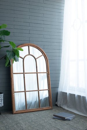 English Elm 34x54.3" Arched Wall Mirror Solid Fir Wood Whitewash Frame Farmhouse Entryway Decor W2078124336