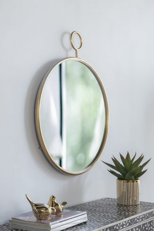 English Elm 26" X 32" Gold Iron Frame Portrait Wall Mirror Sculptural Accent for Entryway W2078124344