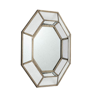 English Elm 40" Octagon Wall Mirror Distressed Silver Mdf Frame Mid-century Modern Living Room W2078124350