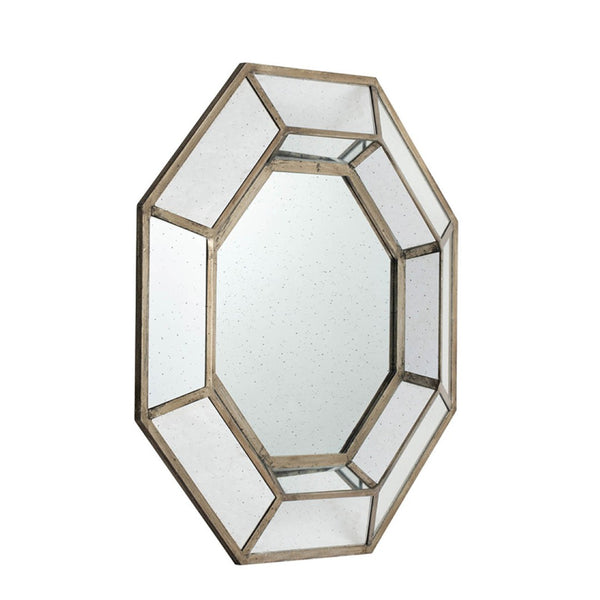English Elm 40" Octagon Wall Mirror Distressed Silver Mdf Frame Mid-century Modern Living Room W2078124350