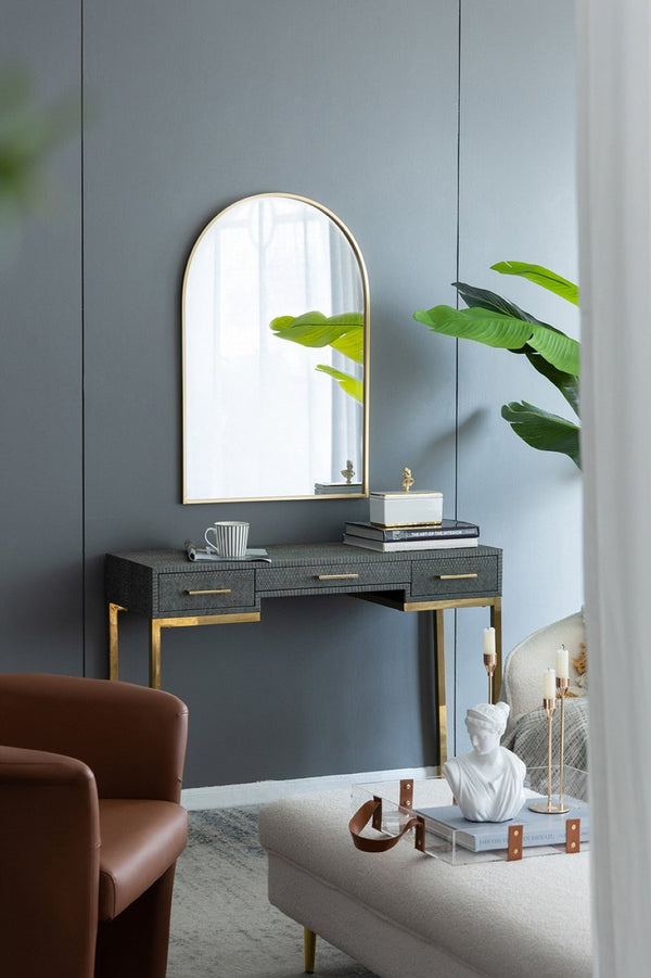 English Elm 24" X 36" Arched Iron Frame Wall Mirror Gold Finish Vanity Bedroom Entryway Accent W2078124337