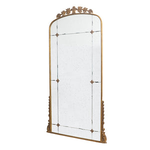 English Elm 76" Arched Full Length Floor Mirror Antique Gold Iron Frame Freestanding Bedroom Accent W2078124335