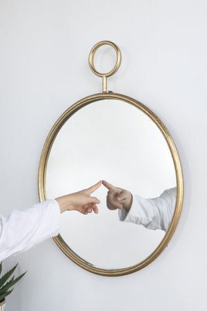 English Elm 26" X 32" Gold Iron Frame Portrait Wall Mirror Sculptural Accent for Entryway W2078124344