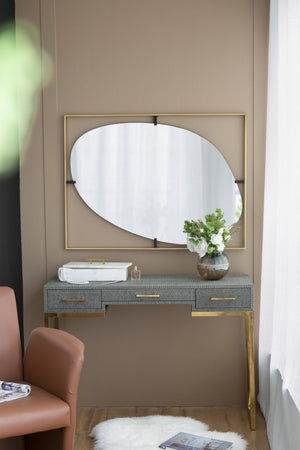 English Elm 29.5" Round Wall Mirror Black Iron Frame Rope Strap Industrial Minimalist Bathroom Decor W2078124325