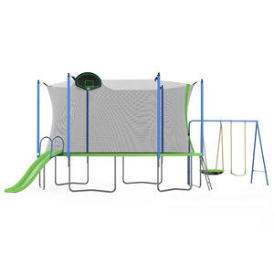 English Elm 12ft Backyard Trampoline with Slide Swings Basketball Hoop and Safety Enclosure Net W285S00019