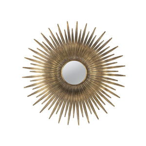 English Elm 28.3" Sunburst Wall Mirror Gold Iron Rays Mid-century Glam Accent for Any Room W2078124328