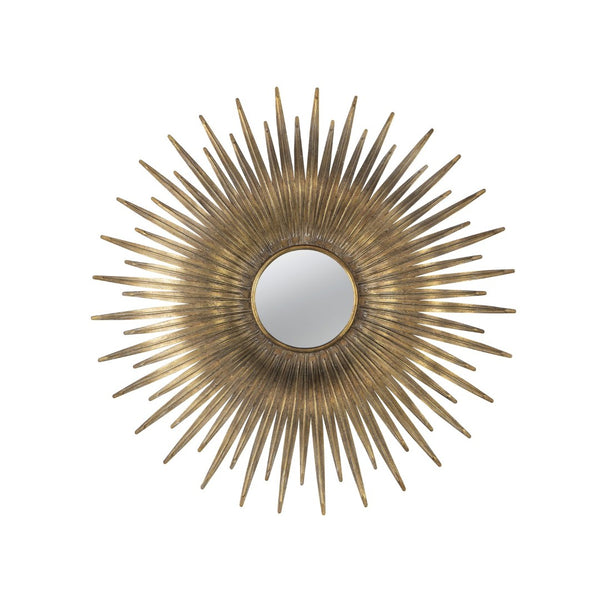 English Elm 28.3" Sunburst Wall Mirror Gold Iron Rays Mid-century Glam Accent for Any Room W2078124328