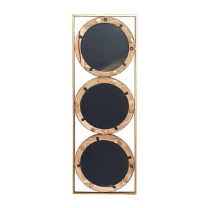English Elm 3 Stacked Round Mirrors Mango Wood Framed Vertical Wall Art for Boho Living Spaces W2078124321