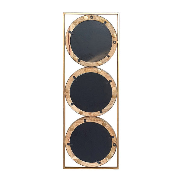English Elm 3 Stacked Round Mirrors Mango Wood Framed Vertical Wall Art for Boho Living Spaces W2078124321