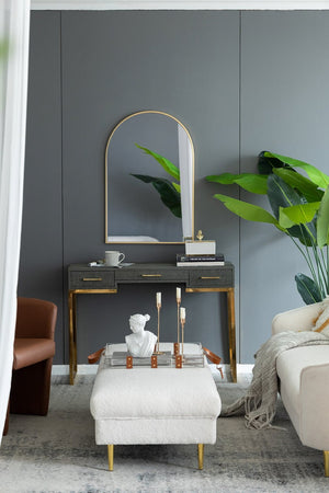 English Elm 24" X 36" Arched Iron Frame Wall Mirror Gold Finish Vanity Bedroom Entryway Accent W2078124337