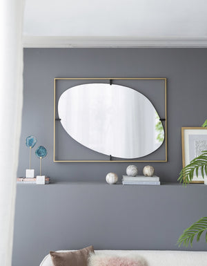English Elm 29.5" Round Wall Mirror Black Iron Frame Rope Strap Industrial Minimalist Bathroom Decor W2078124325