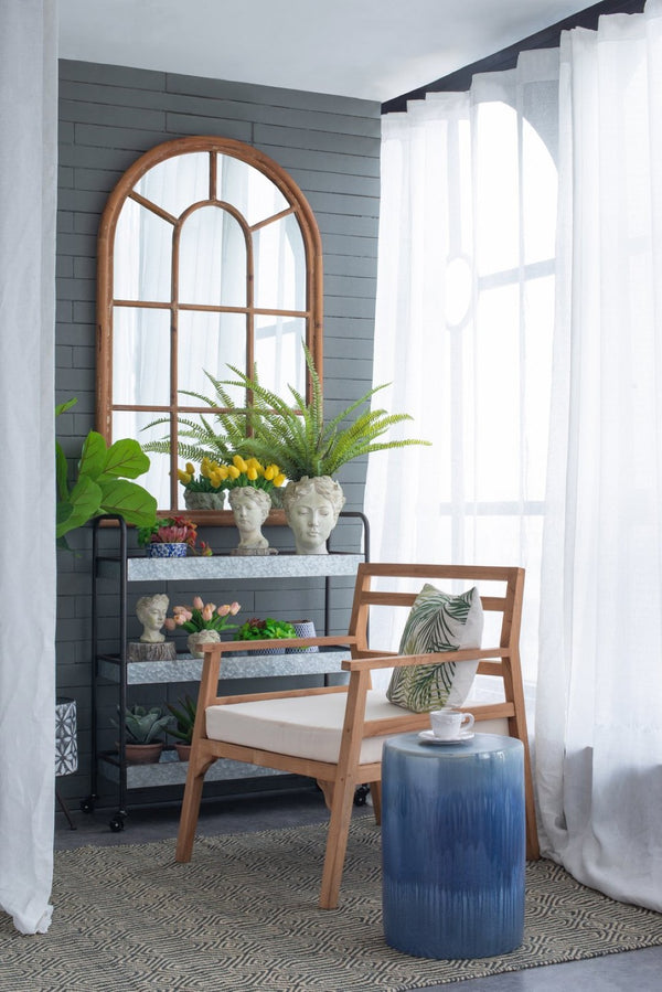 English Elm 34x54.3" Arched Wall Mirror Solid Fir Wood Whitewash Frame Farmhouse Entryway Decor W2078124336