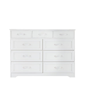 English Elm Bedroom 9-Drawer Long Dresser with Antique Handles - Spacious Wood Chest for Hallway, Kids Room, Entryway White W1162141855