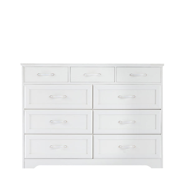 English Elm Bedroom 9-Drawer Long Dresser with Antique Handles - Spacious Wood Chest for Hallway, Kids Room, Entryway White W1162141855