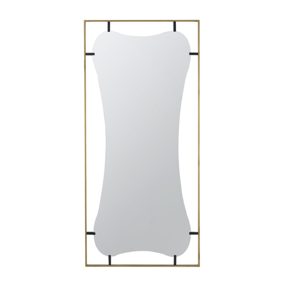 English Elm 28x1.5x60" Asymmetric Leaning Floor Mirror Soft Gold Iron Frame Glam Bedroom Entryway W2078124326