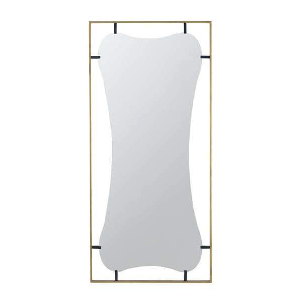 English Elm 28x1.5x60" Asymmetric Leaning Floor Mirror Soft Gold Iron Frame Glam Bedroom Entryway W2078124326