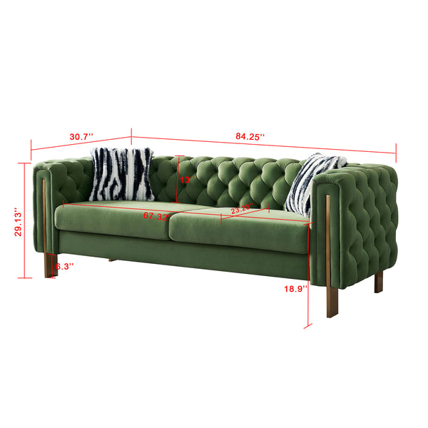 English Elm Chesterfield Modern Tufted Velvet Sofa with Gold Legs, 69" Compact Accent Couch in Mint Green Elegance W57949311