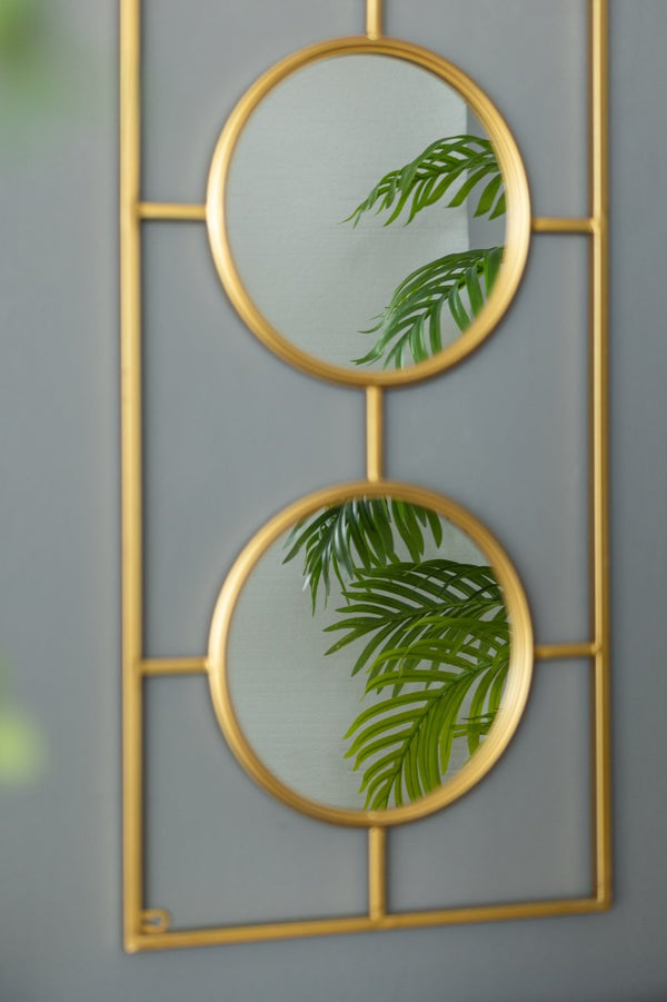 English Elm 3 Convex Triptych Wall Mirrors Gold Iron Frame Art Deco Accent for Living Room W2078124320