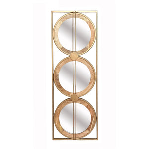 English Elm 3 Stacked Round Mirrors Mango Wood Framed Vertical Wall Art for Boho Living Spaces W2078124321