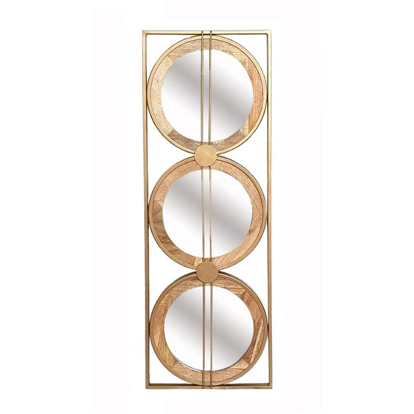 English Elm 3 Stacked Round Mirrors Mango Wood Framed Vertical Wall Art for Boho Living Spaces W2078124321