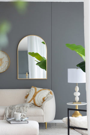 English Elm 24" X 36" Arched Iron Frame Wall Mirror Gold Finish Vanity Bedroom Entryway Accent W2078124337