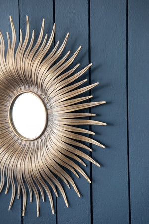 English Elm 28.3" Sunburst Wall Mirror Gold Iron Rays Mid-century Glam Accent for Any Room W2078124328