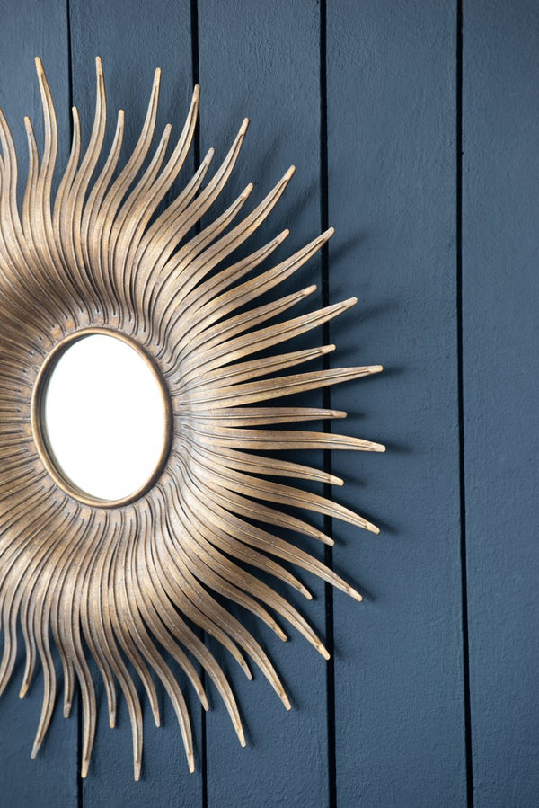 English Elm 28.3" Sunburst Wall Mirror Gold Iron Rays Mid-century Glam Accent for Any Room W2078124328