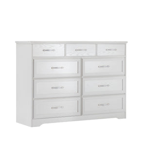 English Elm Bedroom 9-Drawer Long Dresser with Antique Handles - Spacious Wood Chest for Hallway, Kids Room, Entryway White W1162141855