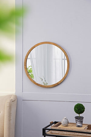 English Elm 19.5" Round Iron Wall Mirror with Rope Strap Hanger for Bathroom or Entryway W2078124340