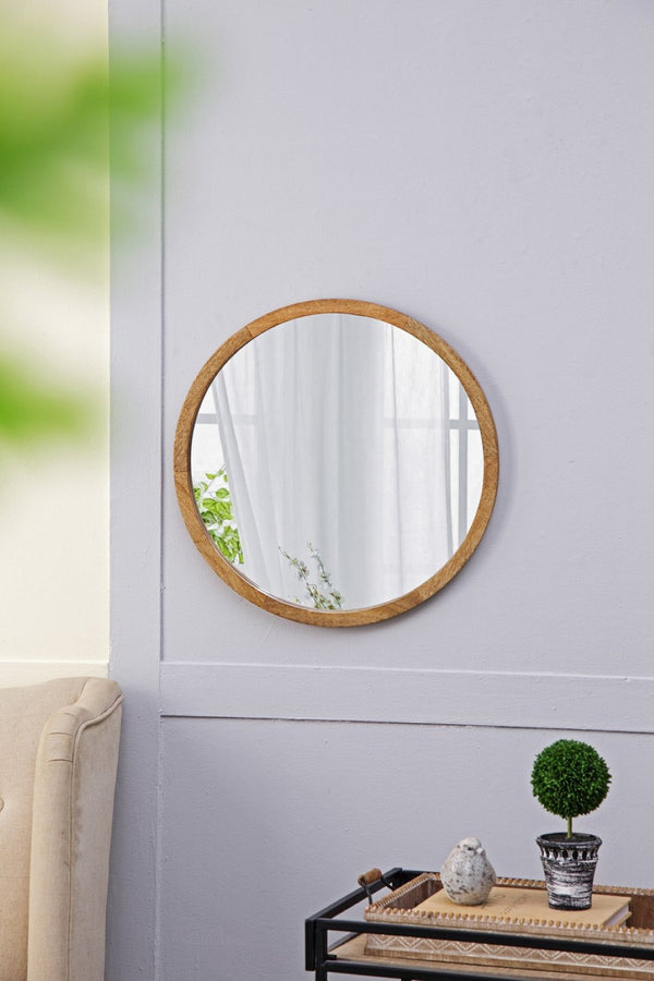 English Elm 19.5" Round Iron Wall Mirror with Rope Strap Hanger for Bathroom or Entryway W2078124340