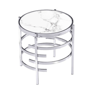English Elm Modern Round Sintered Stone Top End Table Chrome Frame Living Room Accent W821114994