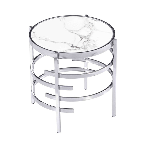 English Elm Modern Round Sintered Stone Top End Table Chrome Frame Living Room Accent W821114994