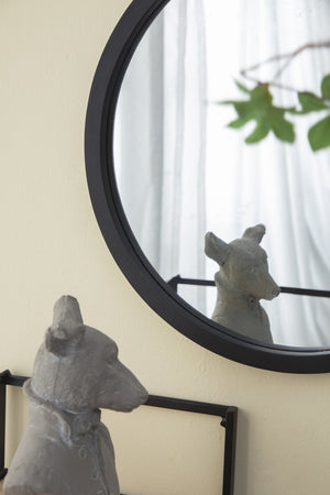 English Elm 19.5" Round Iron Wall Mirror with Rope Strap Hanger for Bathroom or Entryway Black W2078124341