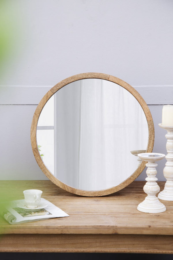 English Elm 19.5" Round Iron Wall Mirror with Rope Strap Hanger for Bathroom or Entryway W2078124340