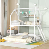 Hearth and Haven Sophiagra Twin over Twin House Bunk Bed with Extending Trundle and Ladder, White