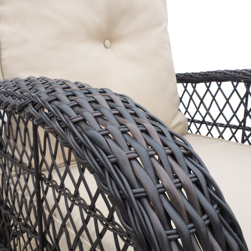 English Elm Garden Rocking Chair - All-Weather Hand-Woven Resin Wicker Rocker with Thick Cushions, 350lb Capacity, Dark Brown W1889137532